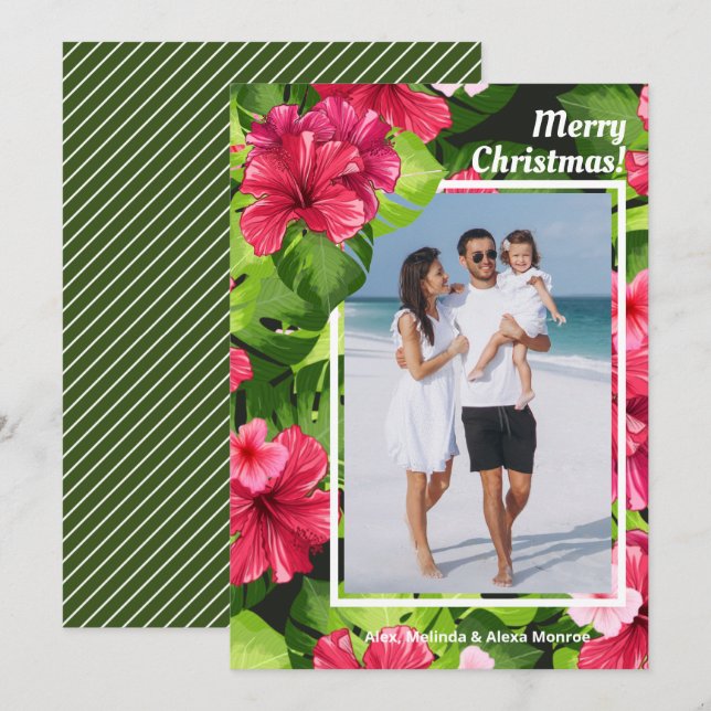 Cartão De Festividades Watercolor Floral Christmas Photo (Frente/Verso)