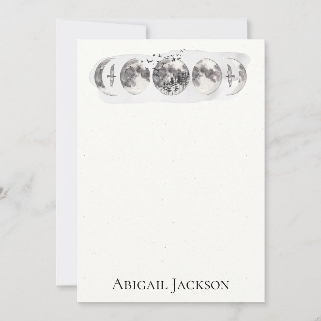 Cartão De Festividades Watercolor Forest Moon Birds Stationery (Frente)