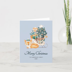 Cartão De Festividades Watercolor Fox Christmas Sleighs Non-Photo Folded