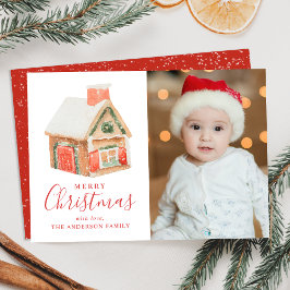 Cartão De Festividades Watercolor Gingercake House Foto Feliz De Natal