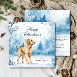 Cartão De Festividades Watercolor Golden Retriever Winter Scene Christmas