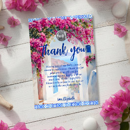Cartão De Festividades Watercolor Greek Island Floral Tile Thank You Card