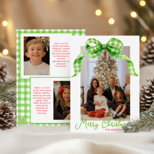 Cartão De Festividades Watercolor Green Gingham Arco Foto de Natal