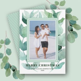 Cartão De Festividades Watercolor Greenery Foto de Natal