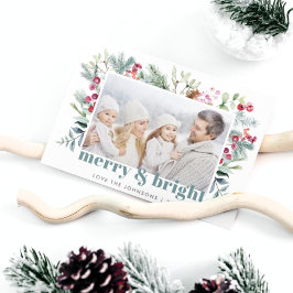 Cartão De Festividades Watercolor Greens Holly Berry Foto