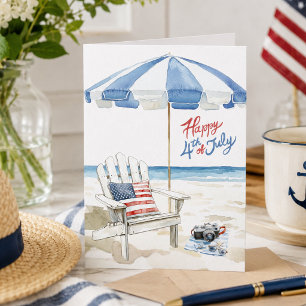 Cartão De Festividades Watercolor Happy 4 de julho Vazio da cena da praia