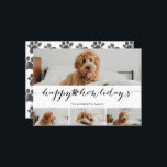 Cartão De Festividades Watercolor Happy Howlidays 4 Photo Pet Collage<br><div class="desc">Espalhe o amor nesta temporada de festas com fotos do seu bebê pelado com na moda e placa gráfica apresentando uma colagem de 4 fotos, uma caligrafia que diz "Feliz Natal" e uma impressão de pata d'água. Vem com um design de padrão de impressão de pata correspondente na parte traseira....</div>