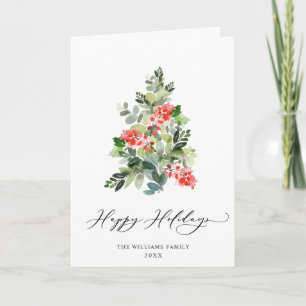 Cartão De Festividades Watercolor Holly Berry Árvore Saudação