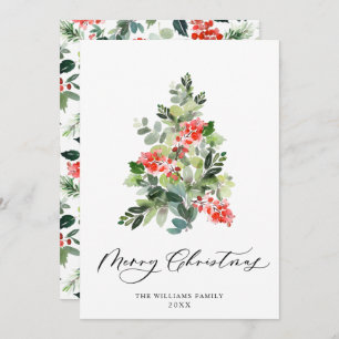Cartão De Festividades Watercolor Holly Berry Árvore Saudação