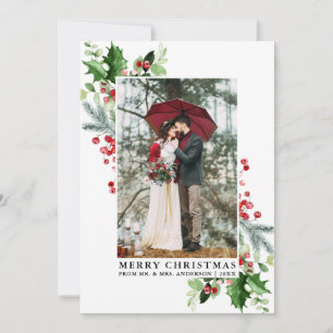 Cartão De Festividades Watercolor Holly Christmas Greenery Foto