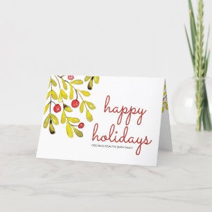Cartão De Festividades Watercolor Holly   Happy Holidays