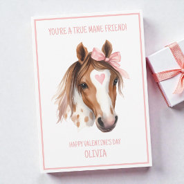 Cartão De Festividades Watercolor Horse Pink Bow Cute Kids Valentine