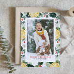 Cartão De Festividades Watercolor Lemon e Greenery Foto de Natal<br><div class="desc">Comemore a temporada com um toque pessoal usando nosso cartão de Natal de foto personalizável. Apresentando um lindo padrão aquoso de limões, salgados, e verde de inverno, esta carta traz um sabor festivo fresco aos seus cartões de natal. Perfeito para enviar mensagens de feriado, cada cartão pode ser facilmente personalizado...</div>