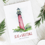 Cartão De Festividades Watercolor Lighthouse Florida Beach Christmas<br><div class="desc">Celebrar o Natal em julho de 2025 ou uma estação de férias de clima quente com estes charmosos cartões de Natal a granel, com uma aquarela pintada à mão do icônico Júpiter, o farol costeiro da Flórida caído na terra festiva. Colocada sobre um fundo branco nítido, a saudação náutica "Seas...</div>
