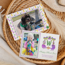 Cartão De Festividades Watercolor Mardi Gras Monogram Crest Photo