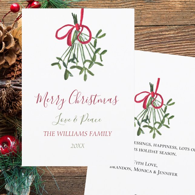 Cartão De Festividades Watercolor Mistletoe Elegante Botânica (Criador carregado)