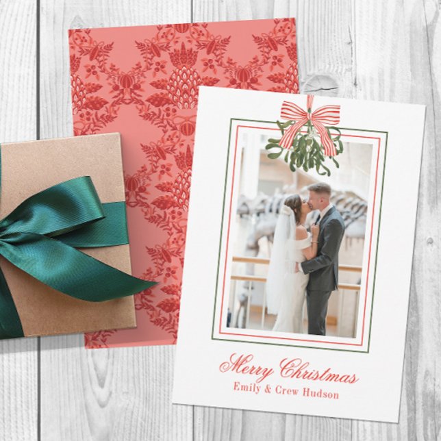 Cartão De Festividades Watercolor Mistletoe Foto de Natal (Criador carregado)