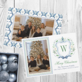 Cartão De Festividades Watercolor Monograma Chinoiserie Jar Crest Foto