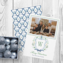 Cartão De Festividades Watercolor Monograma Chinoiserie Jar Crest Foto