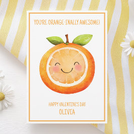Cartão De Festividades Watercolor Orange Cute Kids Happy Valentines Day