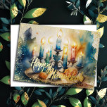 Cartão De Festividades Watercolor Painting Menorah Happy Hanukkah<br><div class="desc">Itens temáticos de feriado projetados por Umua. Impresso e enviado pela Zazzle ou suas afiliadas.</div>