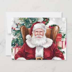 Cartão De Festividades Watercolor Papai Noel com óculos de Natal