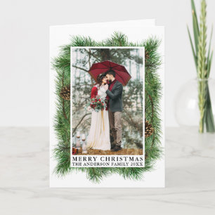 Cartão De Festividades Watercolor Pine Frame Felry Foto de Natal
