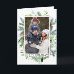 Cartão De Festividades Watercolor Pine Frame Happy Holidays Green Folded<br><div class="desc">Modern Elegant Watercolor Green Pine Frame and Pine Cones Happy Holidays Photo Holiday Card</div>