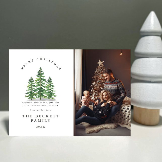 Cartão De Festividades Watercolor Pine Tree Forest Photo (Criador carregado)