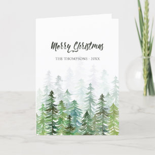 Cartão De Festividades Watercolor Pine Trees Foto de Natal