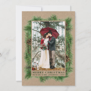Cartão De Festividades Watercolor Pine Weding Photo Kraft Green
