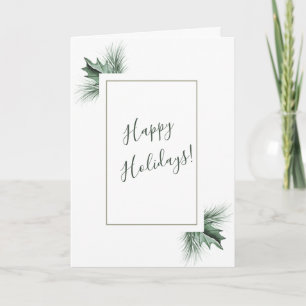 Cartão De Festividades Watercolor PIne & Winter Green Holly 