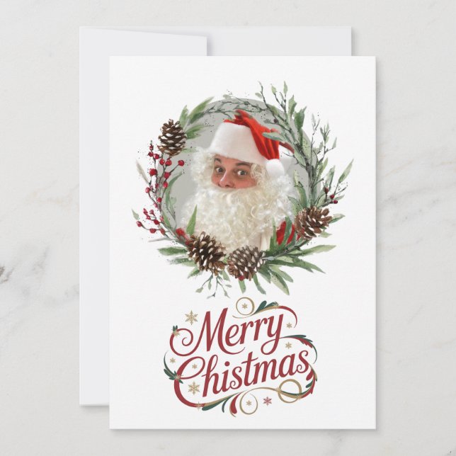 Cartão De Festividades Watercolor Pinecone and Berry Christmas Wreath (Frente)