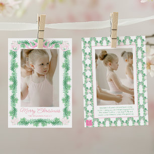 Cartão De Festividades Watercolor Pink & Green Christmas Garland Photo