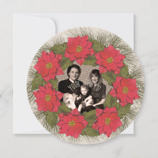 Cartão De Festividades Watercolor Poinsettia Wreath com a sua fotografia