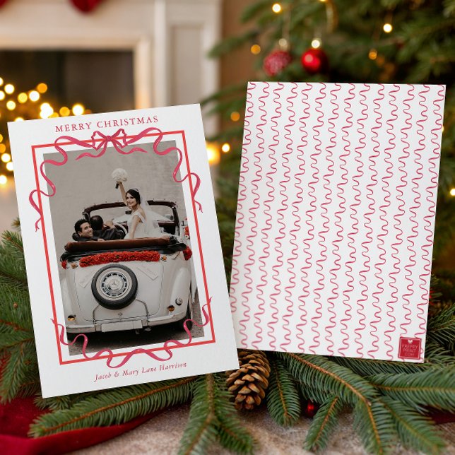 Cartão De Festividades Watercolor Red Bow Photo (Criador carregado)