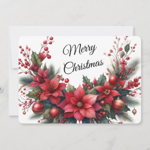 Cartão De Festividades Watercolor Red Merry Christmas Flower