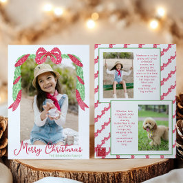 Cartão De Festividades Watercolor Red Polka Dot Bow Swag Christmas Photo