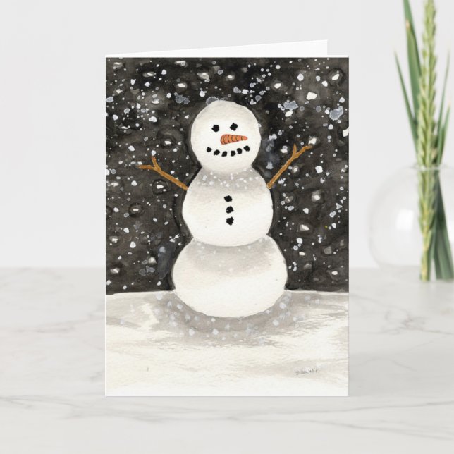 Cartão De Festividades Watercolor Snowman (Frente)