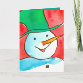 Cartão De Festividades Watercolor Snowman Feliz Natal