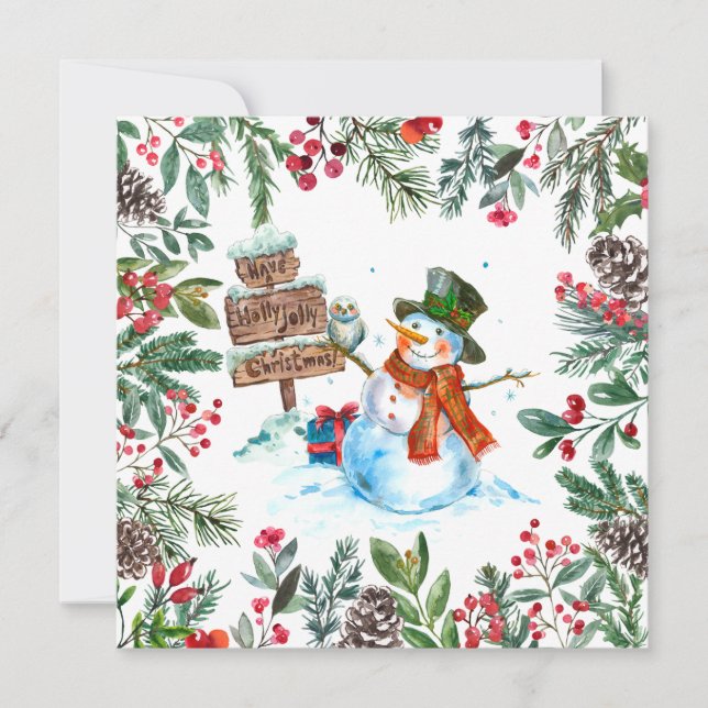 Cartão De Festividades Watercolor Snowman Merry Christmas  (Frente)