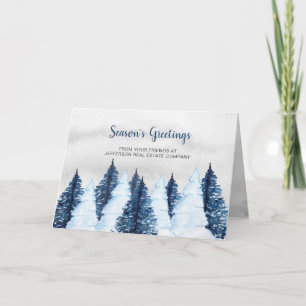 Cartão De Festividades Watercolor Snowy Pine Tres Forest Winter Business