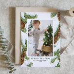 Cartão De Festividades Watercolor Snowy Pinecones Feliz Foto De Natal<br><div class="desc">Feliz Natal! Enviar saudações calorosas à família e aos amigos com este cartão de Natal de fotografia personalizável. Apresenta ilustrações de aquarelas de pineges de neve e agulhas de pinheiro. Os textos são perfeitamente editáveis. Personalize adicionando nomes, mensagens, fotos e outros detalhes. Este cartão de natal de aquarela é perfeito...</div>