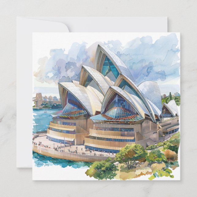 Cartão De Festividades Watercolor Sydney Opera House Aussie (Frente)