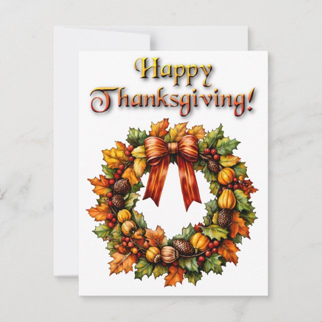 Cartão De Festividades Watercolor Thanksgiving Wreath Topography  (Frente)