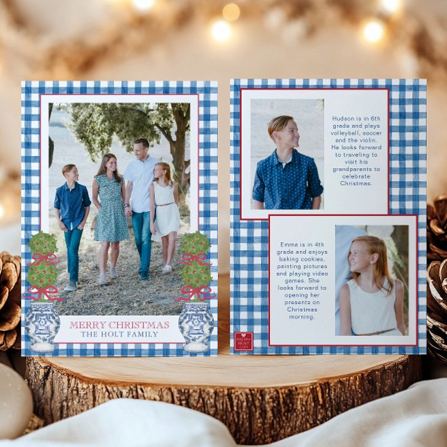 Cartão De Festividades Watercolor, Topiary Gingham Foto (Criador carregado)