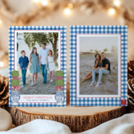 Cartão De Festividades Watercolor, Topiary Gingham Foto