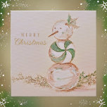 Cartão De Festividades Watercolor Vintage Candy Snowman Feliz Natal<br><div class="desc">Um charmoso vintage desenhado num cartão de Natal com um doce a aquarela,  um boneco de neve e um na moda</div>