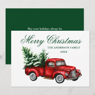 Cartão De Festividades Watercolor Vintage Red Truck Feliz Natal