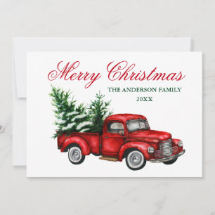 Cartão De Festividades Watercolor Vintage Truck Red Feliz Natal